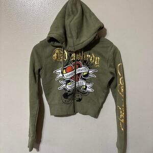 Women’s Y2K Ed Hardy Full Zip Graphic Tattoo Sweatshirt W/Sleeve Hit Size S